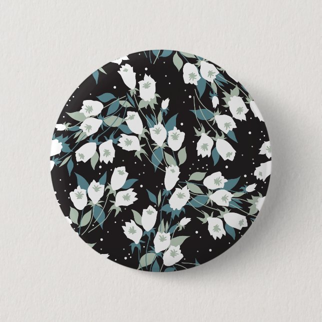 Elegant Tulip Flower Pattern Black Background 6 Cm Round Badge (Front)