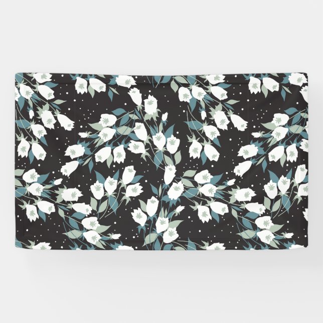 Elegant Tulip Flower Pattern Black Background Banner (Horizontal)