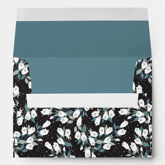 Elegant Tulip Flower Pattern Black Background Envelope (Back (Bottom))