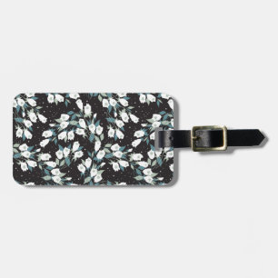 Elegant Tulip Flower Pattern Black Background Luggage Tag