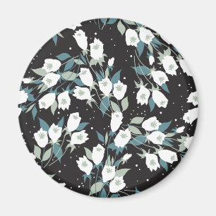 Elegant Tulip Flower Pattern Black Background Magnet