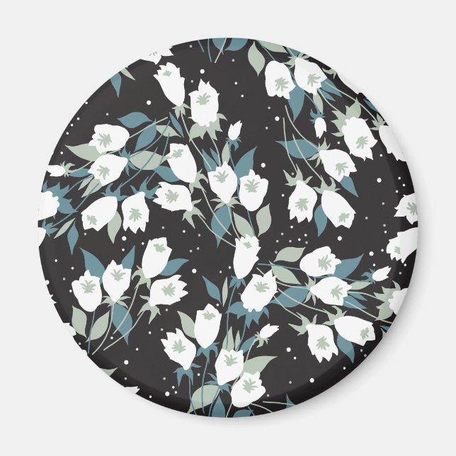 Elegant Tulip Flower Pattern Black Background Magnet (Front)