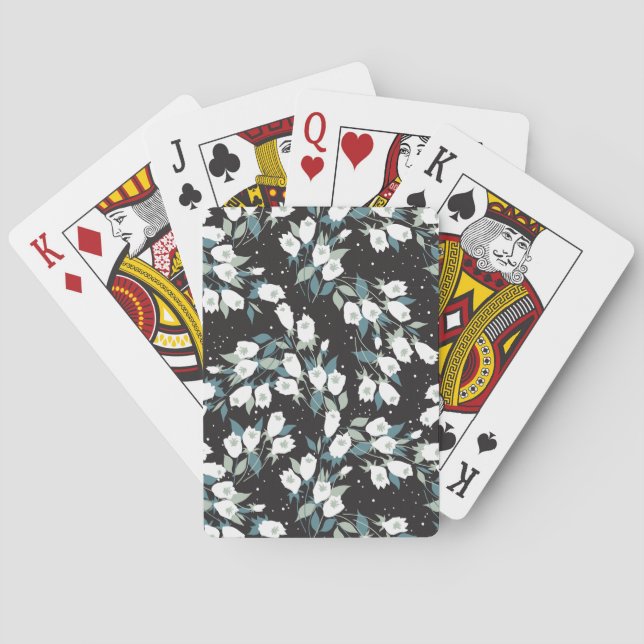 Elegant Tulip Flower Pattern Black Background Playing Cards (Back)