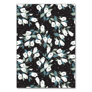 Elegant Tulip Flower Pattern Black Background Table Number