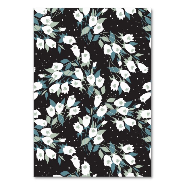 Elegant Tulip Flower Pattern Black Background Table Number (Front)