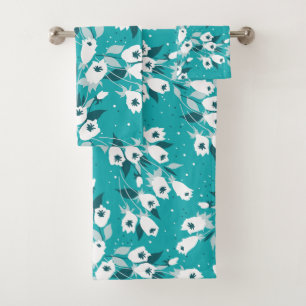 Elegant Tulip Flower Pattern Botanical Art Design Bath Towel Set