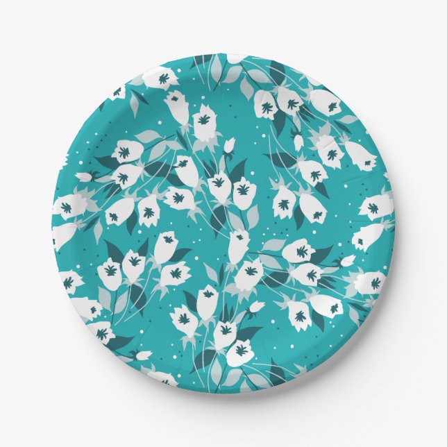 Elegant Tulip Flower Pattern Botanical Art Design Paper Plate (Front)