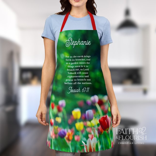 Elegant Tulip Garden Scripture Personalised Apron (Creator Uploaded)