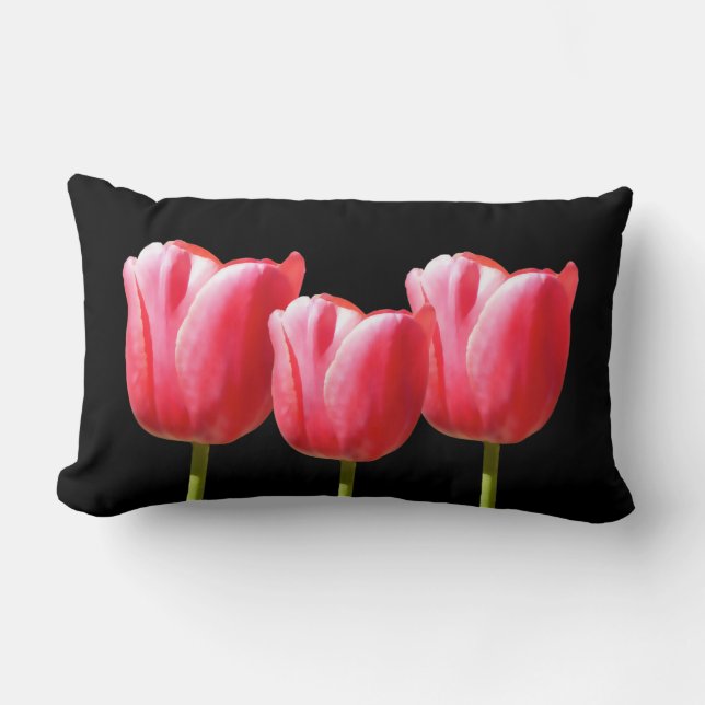 Elegant Tulip Trio Painting Lumbar Cushion (Front)
