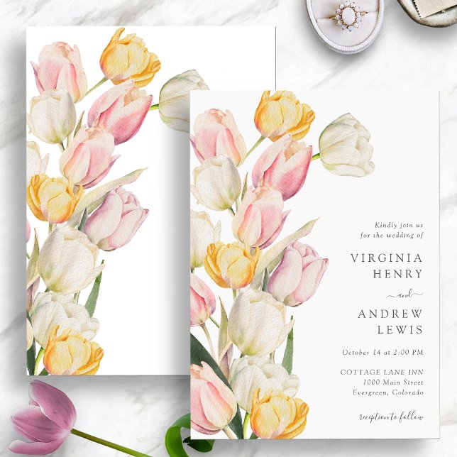Elegant Tulip Wedding Invitation (Elegant Watercolor Tulip Wedding Invitation by Painted Paperie)