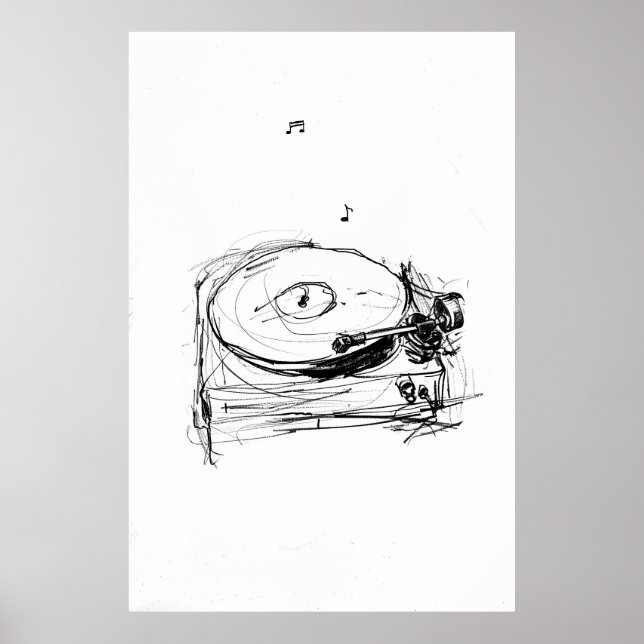 Elegant Turntable with Notes Sketch - Premium Poster (Front)