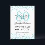 Elegant Turquoise 80th Birthday Save Date Details  Invitation<br><div class="desc">Elegant "70th Birthday Party" design with faux glitter confetti & details text. Easy to use and easy to personalise. Order Today!</div>