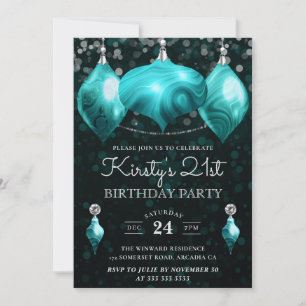 Elegant Turquoise Agate Baubles 21st Birthday Invitation
