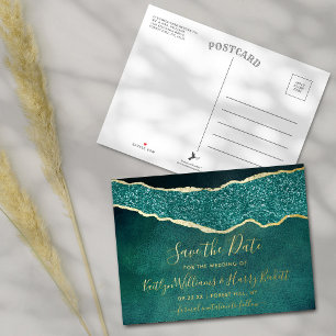 Elegant Turquoise Agate Wedding Save The Date Real Foil Invitation Postcard