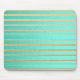 Elegant Turquoise and Gold Shimmer Stripes Mouse Pad