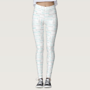 Elegant Turquoise and Silver Christmas Typography Leggings