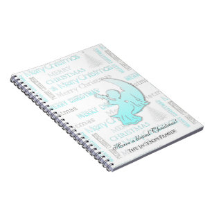Elegant Turquoise and Silver Christmas Typography Notebook