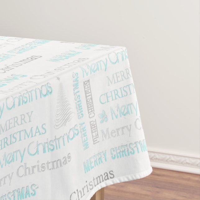 Elegant Turquoise and Silver Christmas Typography Tablecloth (In Situ)
