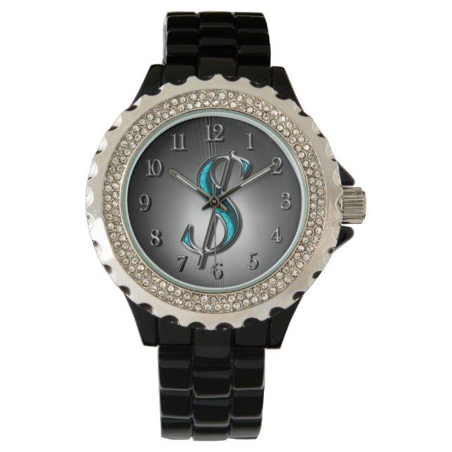 Elegant Turquoise and Silver Dollar Sign Stylish Watch (Front)