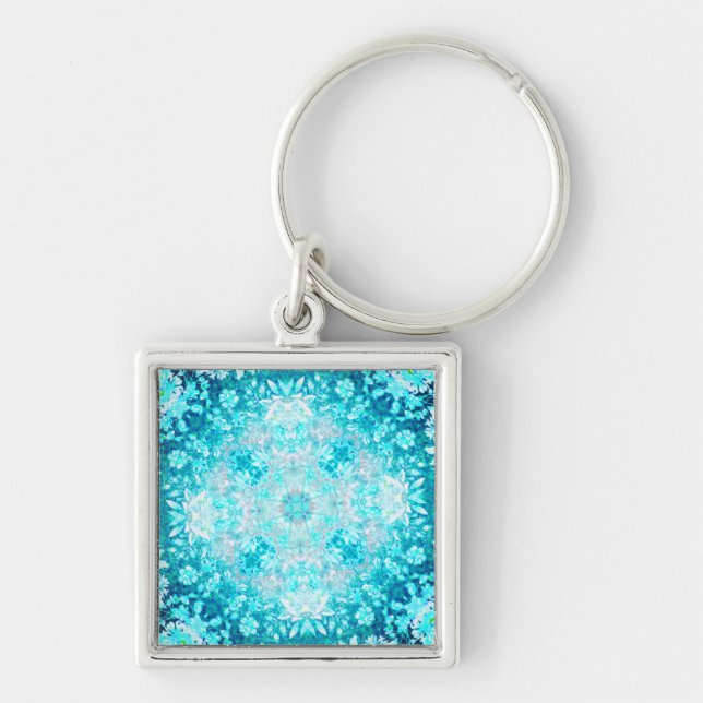 Elegant Turquoise Aqua Blue Crystal Key Ring (Front)