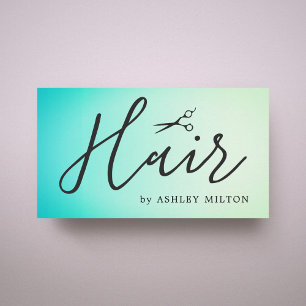 Elegant Turquoise Black Scissors Hair Stylist Business Card