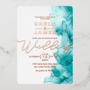 elegant Turquoise Blue Alcohol Ink gold wedding  F