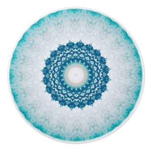 Elegant Turquoise Blue Floral Mandala Ceramic Knob