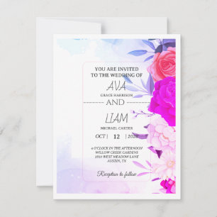 Elegant Turquoise Blue Floral Watercolor Wedding RSVP Card