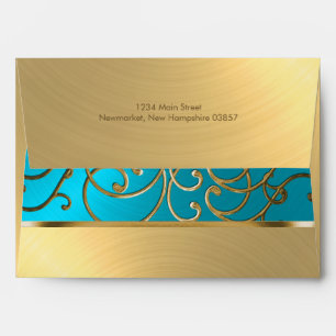 Elegant Turquoise Blue Gold Filigree Envelopes