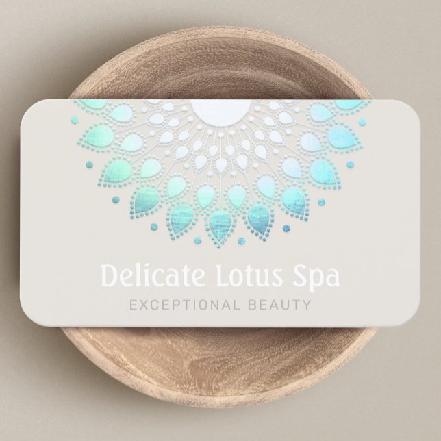 Elegant Turquoise Blue Lotus Logo Business Card (Creator Uploaded)
