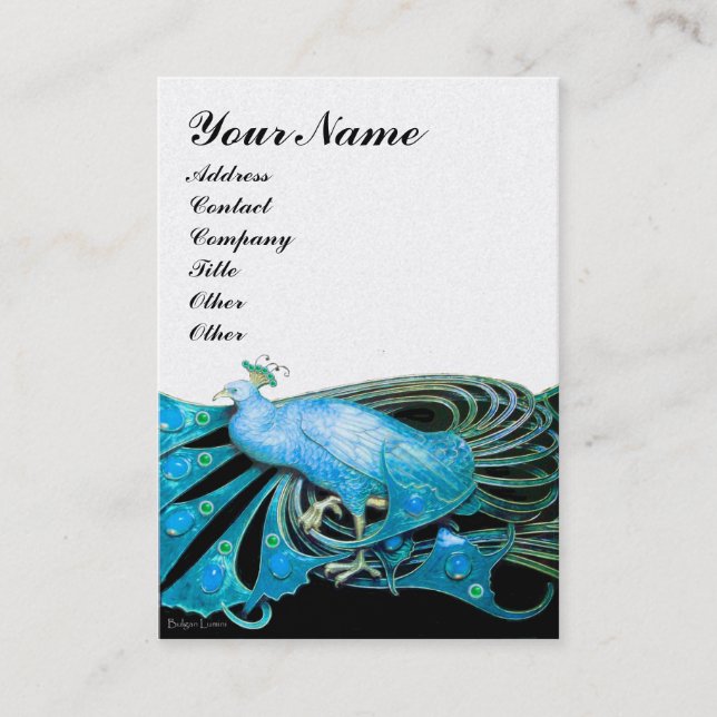 ELEGANT TURQUOISE BLUE PEACOCK JEWEL White Pearl Business Card (Front)