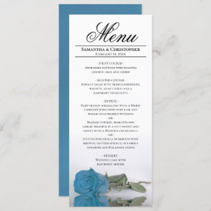 Elegant Turquoise Blue Rose Reflections Wedding Menu