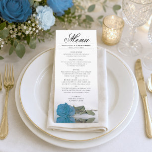 Elegant Turquoise Blue Rose Reflections Wedding Menu