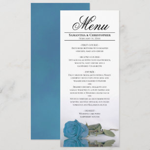 Elegant Turquoise Blue Rose Reflections Wedding Menu