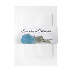 Elegant Turquoise Blue Rose Simple Glam Wedding Invitation Belly Band