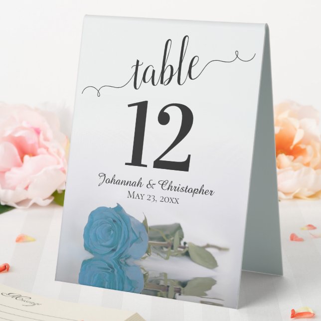 Elegant Turquoise Blue Rose Wedding Table Number (In SItu (Wedding))