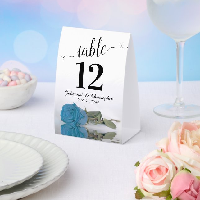 Elegant Turquoise Blue Rose Wedding Table Number (Insitu(Wedding))