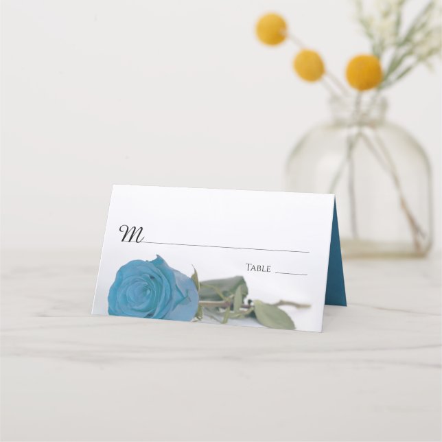 Elegant Turquoise Blue Rose Wedding Write-In Place Card (Front)