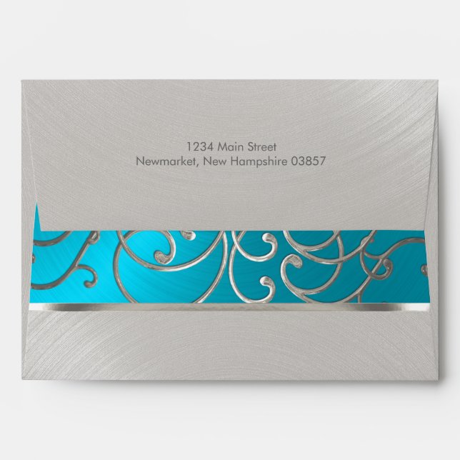 Elegant Turquoise Blue Silver Filigree Envelopes (Back (Top Flap))