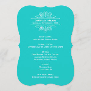 Elegant Turquoise Blue Wedding Monogram Dinner Menu