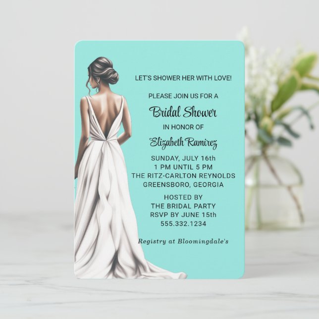 Elegant Turquoise Bridal Shower Invitation (Standing Front)