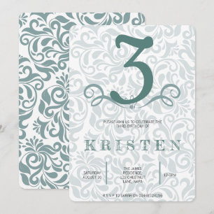 Elegant turquoise damask birthday party invitation
