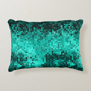 Elegant Turquoise Disco Ball Glitter & Sparkles Decorative Cushion
