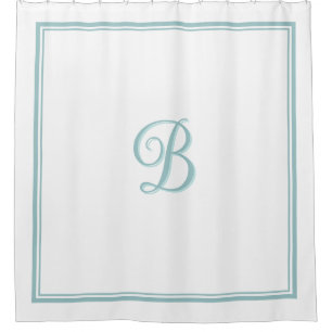 Elegant Turquoise Double Border Script Monogram  Shower Curtain
