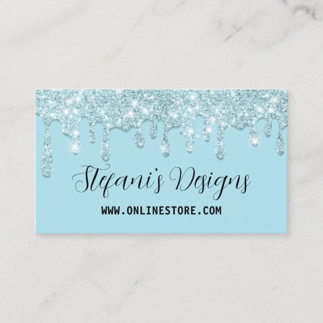 Elegant Turquoise Faux glitter Drips Online Store Business Card (Front)