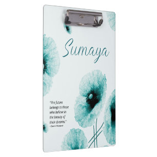 Elegant Turquoise Floral Clipboard Customisable