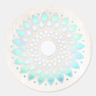 Elegant Turquoise Floral Lotus Flower Mandala Classic Round Sticker