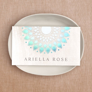 Elegant Turquoise Floral Lotus White Marble Business Card
