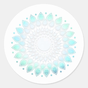 Elegant Turquoise Floral Lotus White Marble Classic Round Sticker