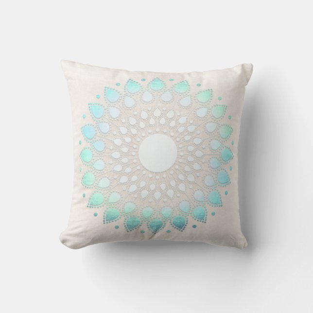 Elegant Turquoise Floral Lotus White Marble Cushion (Front)